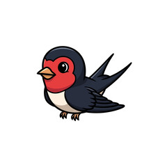 Fototapeta premium Vector illustration of a cute cartoon swallow mascot with a vibrant red face, dark blue feathers, white chest, and characteristic forked tail, isolated on a white background for branding.