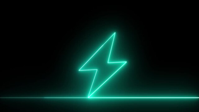 Neon electric line moves on black background, digital art