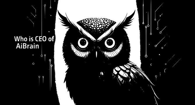 Wise owl with circuit patterns owl head spirit animal black and whi