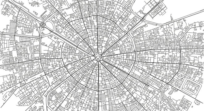 Detailed City Map Aerial View Black and White.