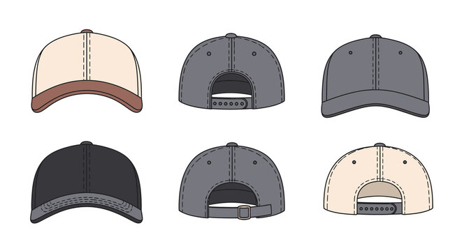 Baseball cap vector template set with front and back views