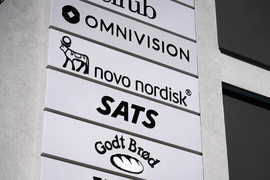 OSLO, NORWAY - MAY 6, 2026: Omnivision semiconductor manufacturer, Novo Nordisk pharmaceutical company and SATS fitness company in Oslo, Norway.
