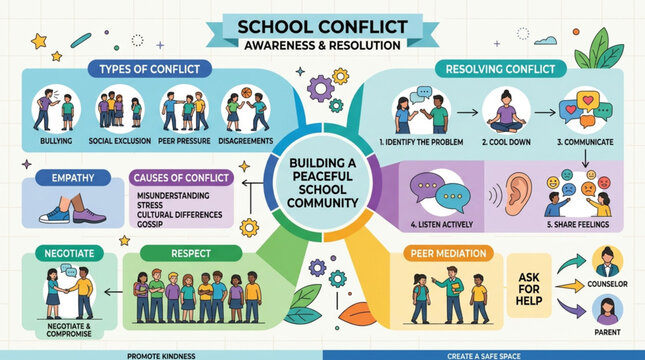 School Conflict Awareness and Resolution Infographic.