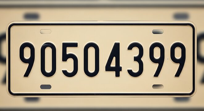 Close up of a license plate displaying a numerical sequence