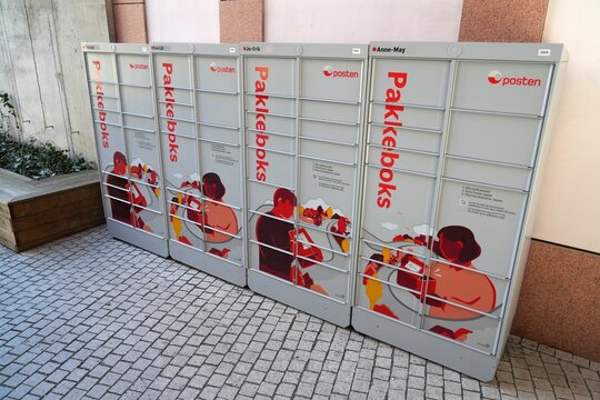 OSLO, NORWAY - MAY 6, 2026: Posten Norge parcel locker machine in Oslo, Norway.