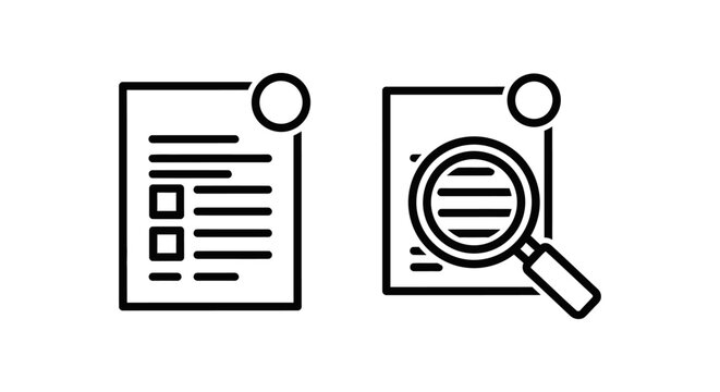 Count list and magnifying glass icons for data analysis and inventory management with magnifying analysis inventory management document checklist checkbox research information statistics