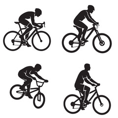 Fototapeta premium Silhouette people cycling racing mountain BMX and casual riding in simple black icons