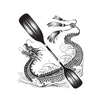dragon boat festival china peru inti raymi paddle engraving vector illustration
