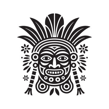 inti raymi peru ceremonial mask tribal woodcut vector illustration
