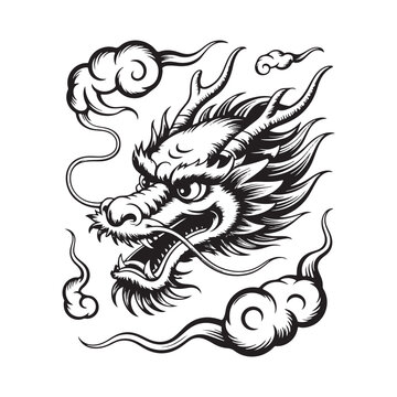 dragon boat festival china dragon head inti raymi woodcut vector illustration

