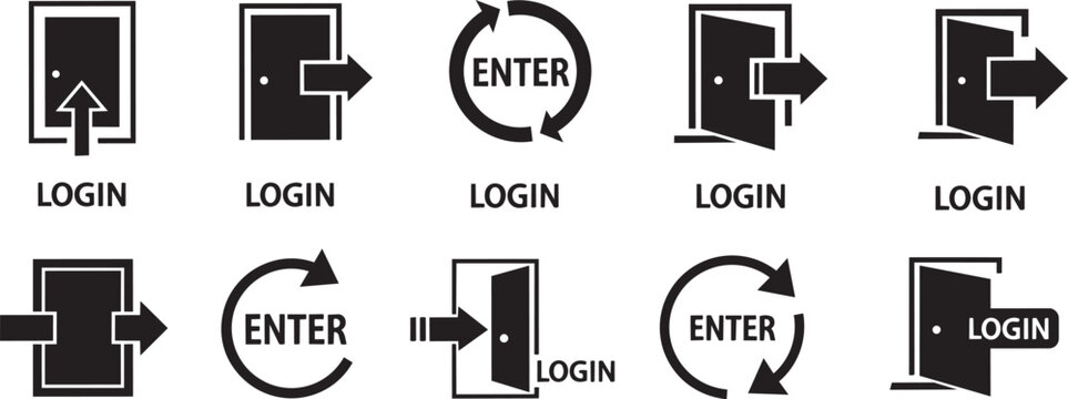 Flat login with key and enter symbols on white background flat login key symbol enter button