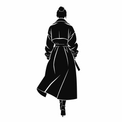 Obraz premium Minimalist silhouette of a stylish woman walking in a trench coat.