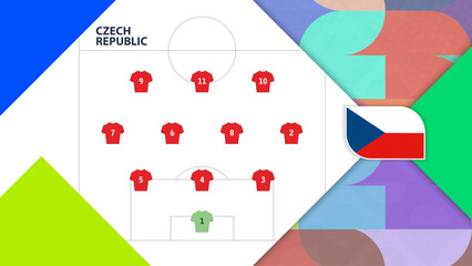 Czech Republic National Football Team Strategy Infographic with Pitch Lineup and Flag. © boldg