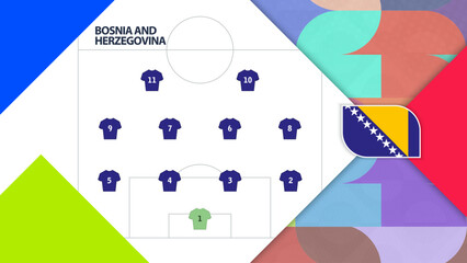 Bosnia and Herzegovina National Football Team Strategy Infographic with Pitch Lineup and Flag. © boldg