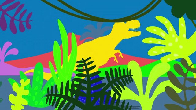 Minimalist Vector Animation of Yellow Tyrannosaurus Rex Roaring