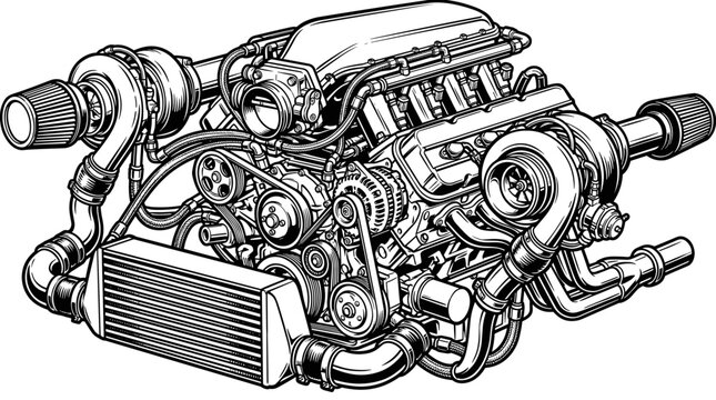 Detailed car engine illustration 23.