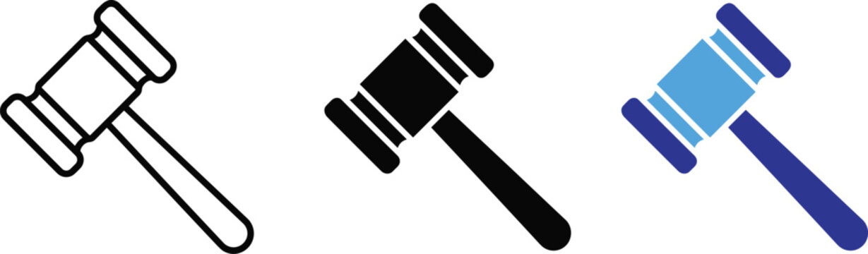 Legal judge gavel hammer icon set for justice and authority branding
