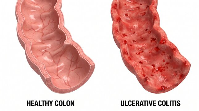 Ulcerative Colitis vs Healthy Colon Cross-Section 3D Anatomy