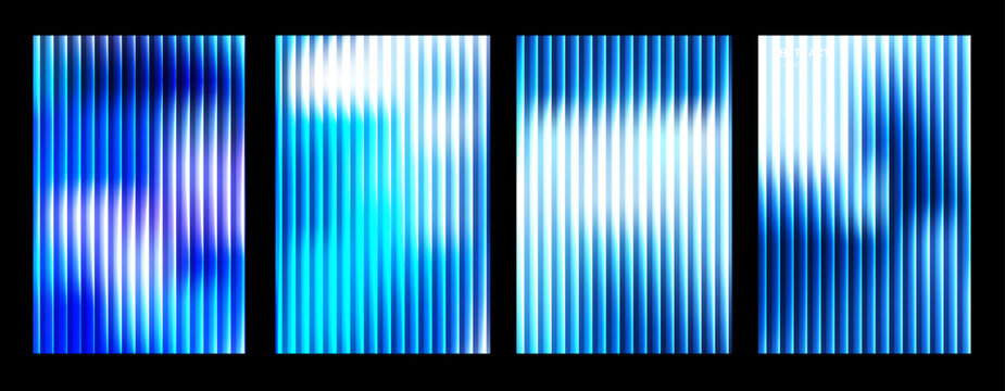 Fractal ripple glass gradient stripe background. Trendy dynamic neon vertical lines layout set