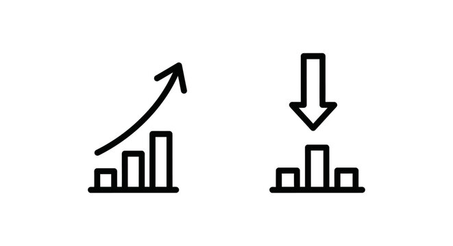 Price impact increase and decrease icons with increase decrease percentage fluctuation volatility performance analytics illustration business investment