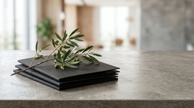 Olive branch on black folders for professional corporate branding mockups