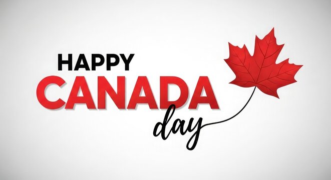 Happy canada day celebration graphic with maple leaf festive red and white design for july 1st