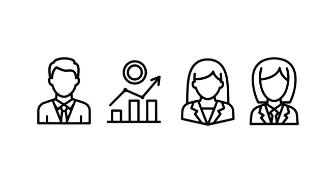 Customer story line icons: business growth client testimonials user experience narratives customer testimonial feedback experience business development progress analytics portrait