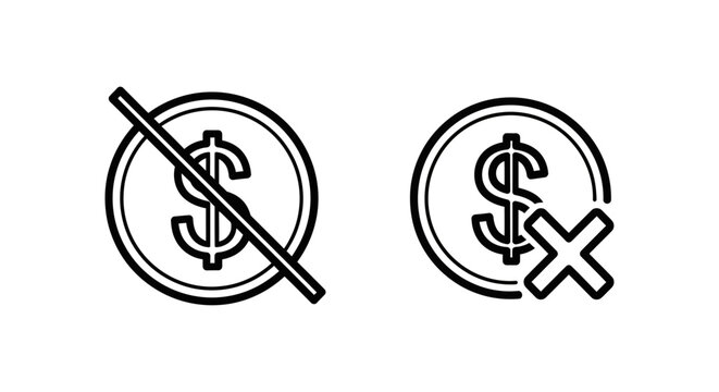 Dollar sign icons illustrating refund declined and denied financial transactions symbolizing money issues and payment problems declined financial transaction business canceled rejected