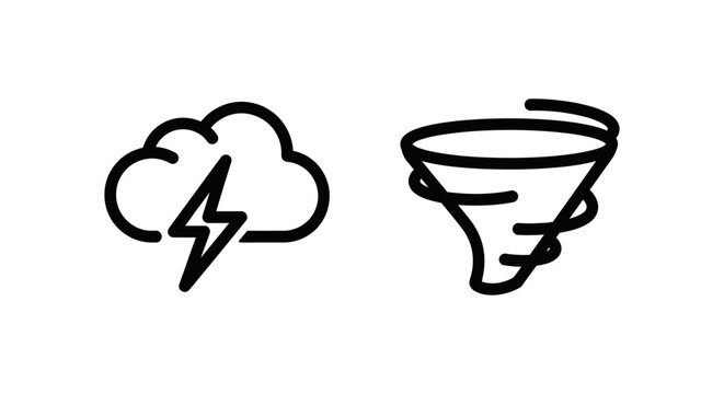 Cloud with lightning bolt and tornado funnel icons representing severe weather phenomena and natural disasters symbolizing storm conditions lightning disaster electricity environment forecast