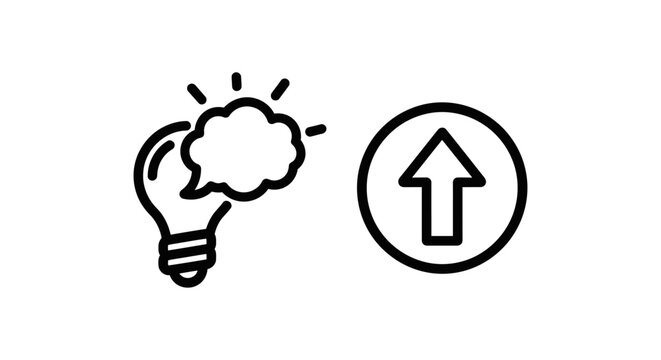 Lightbulb with hint bubble and upward arrow icon representing new ideas guidance and progress lightbulb innovation direction progress guidance solution discovery creativity inspiration