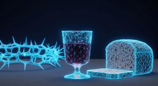 A glass and a neural network on a table illustration