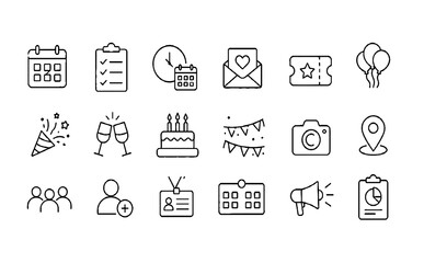 Fototapeta premium Event and Celebration Icon Set – Party, Invitation and Festival Line Icons