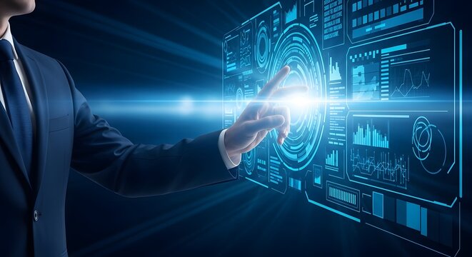 Interactive holographic display futuristic data visualization and touchscreen technology