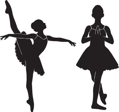 Two ballerinas in black silhouette performing graceful dance poses ballet dancer