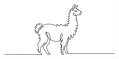 Fototapeta premium Continuous single line drawing of a cute llama standing