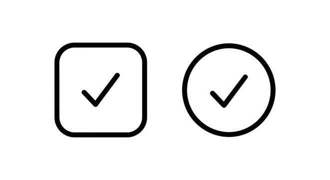 Graphic design outline icons showing border radius check and circle radius check validation with tick marks validation geometry interface application development rounding measurement approval
