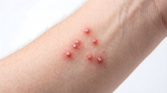 Insect bites and skin irritation on human arm
