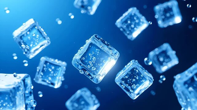 Transparent ice cubes floating