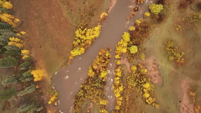 Aerial drone footage of Williams Creek Reservoir and Wolf Creek Pass during colorful autumn season