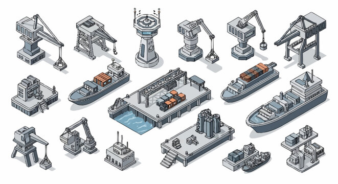 Industrial robotic machines and factory equipment.