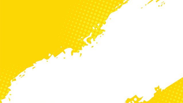 Diagonal white stripes with halftone dots on a yellow background.
