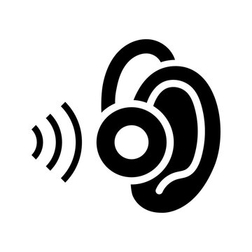 Hearing aid icon. Healthcare and audiology filled symbol. Black and white.