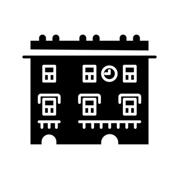House facade icon. Architecture and historic building filled symbol. Black and white.