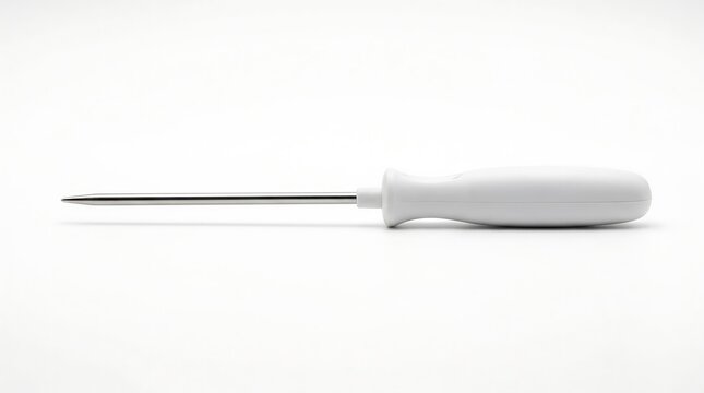 Scratch awl tool lying horizontally on white studio background professional studio lighting side profile view