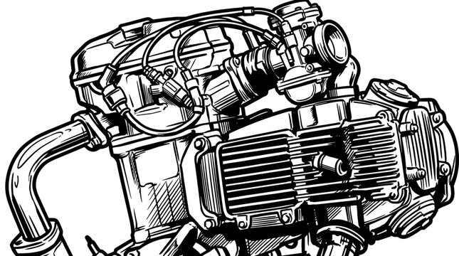 Detailed motorcycle engine drawing 1.
