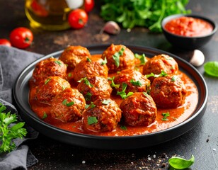 Fototapeta premium Pikante Hackbällchen mit würziger Tomatensoße