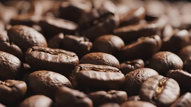 Closeup Macro Shot of Roasted Coffee Beans Background.