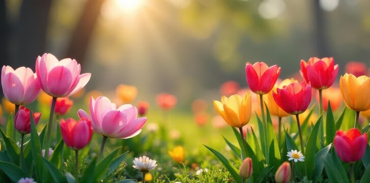Blooming spring flowers in vibrant colors, symbolizing new beginnings and growth in nature , blossom, spring