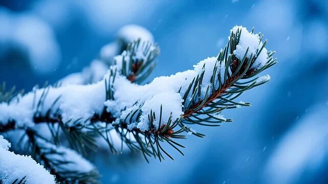 Snow-covered pine branch