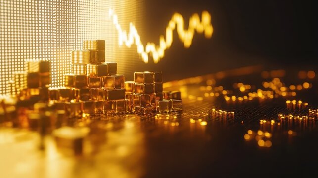 Dynamic Gold Bars Form Upward Graph Representing Investment Growth and Financial Strategy on a Digital Screen